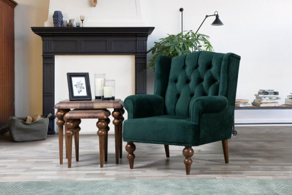 Sedia classica Chesterfield verde poltrona ad ala imbottita da una persona