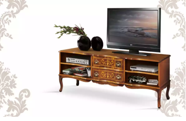 Lussuoso elegante mobile porta TV basso credenza in legno bruno per soggiorno.