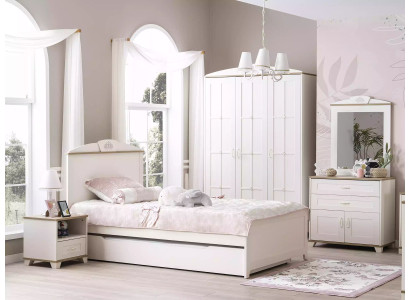Letto singolo multifunzionale in legno con letto estraibile per bambini, letto 120 in legno bianco nuovo.
