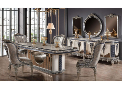 Set da pranzo grigio, mobili da sala da pranzo classici, tavolo da pranzo, credenza, nuovo.