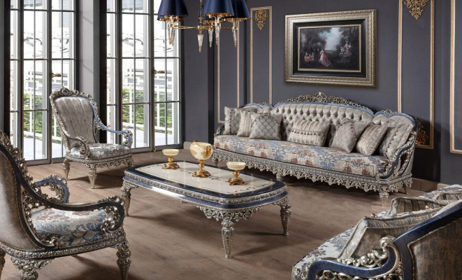 Chesterfield gruppo di sedute divano set 3+1+1 posti di lusso in tessuto.