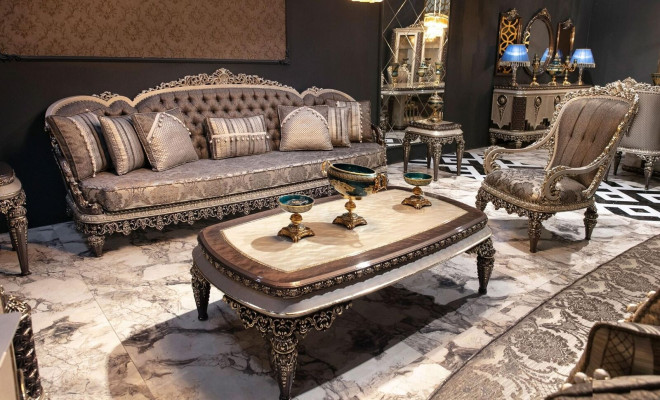 Taupe Set di divani Chesterfield classico 3+1+1 posti a sedere, divani di lusso