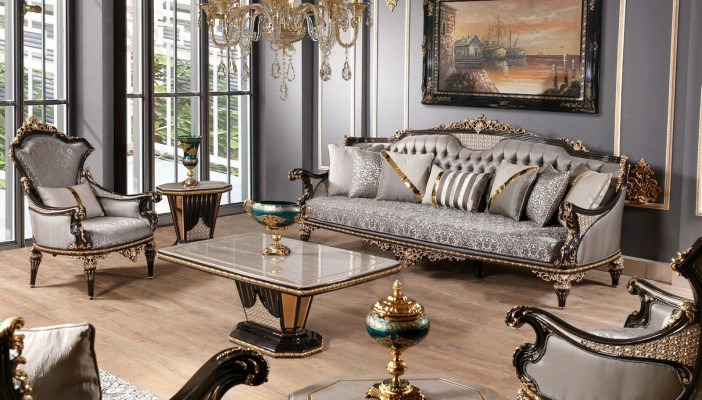 Chesterfield set di divani 3+1 posti tavolino da caffè set di divani 3 pezzi Grigio