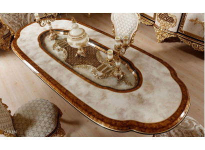 Lussuoso Set da Pranzo Classico Bianco con Tavolo da Pranzo 6 Sedie Comò