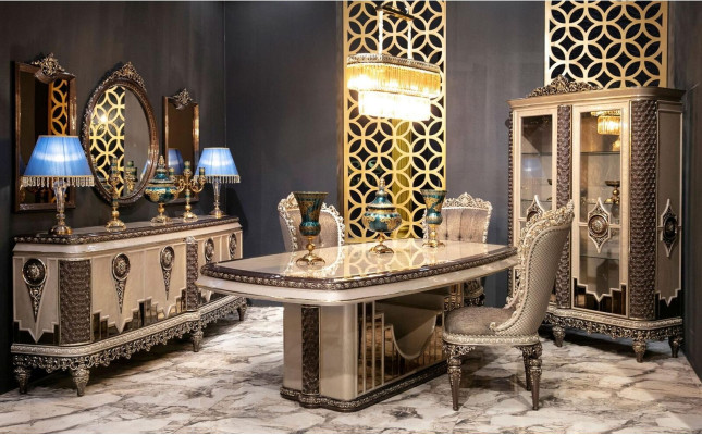 Set da pranzo classico Tauper, completamento di lusso, tavolo da pranzo, sedie, credenza.