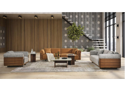 Sofà completo in tessuto marrone - Set di divani completo in tessuto