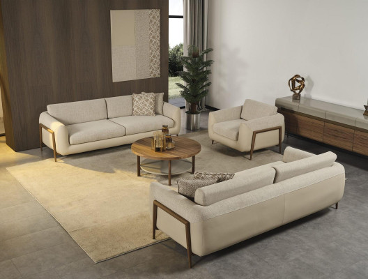 Divano imbottito completo Set di divani in tessuto beige Sofà in tessuto
