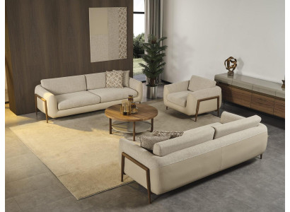 Divano imbottito completo Set di divani in tessuto beige Sofà in tessuto