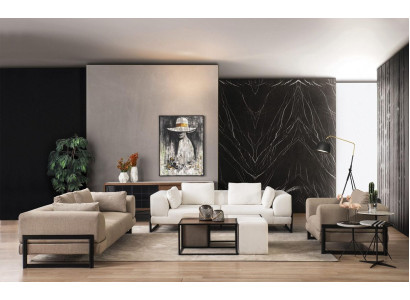 Set di divani completi Divano imbottito completo in tessuto grigio.