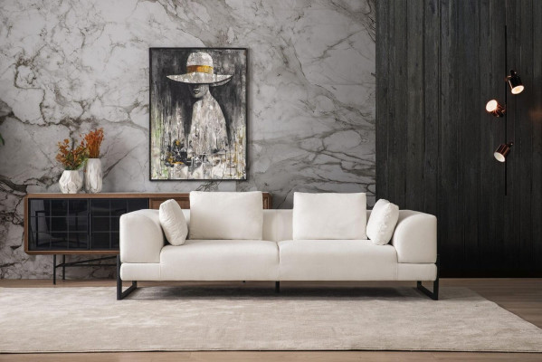 Set di divani completi Divano imbottito completo in tessuto grigio.