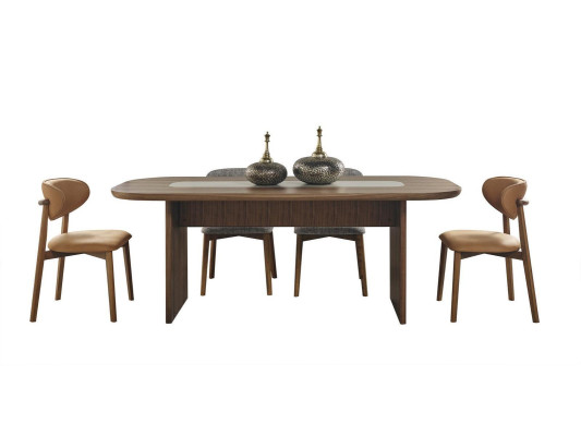 Garnitura sala da pranzo, gruppo da pranzo, angolo pranzo, tavolo da pranzo, set 7 pezzi, legno marrone, nuovo.