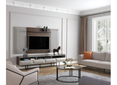 Gruppo mobile TV RTV Lowboard supporto TV sideboard pannello 2 pezzi legno marrone mensola