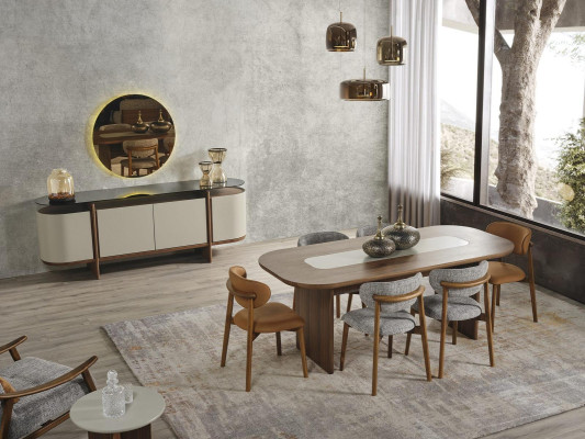 Tavolo da pranzo in legno marrone per sala da pranzo, 208 cm.