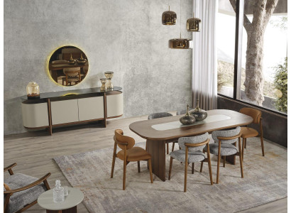 Gruppo di sedie da pranzo, angolo pranzo, set di tavoli da pranzo 9 pezzi, sala da pranzo marrone in legno nuovo