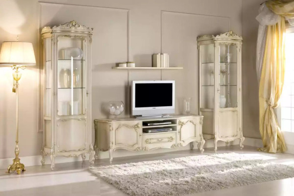 Set soggiorno parete attrezzata gruppo mobile basso vetrina 4 pezzi legno mobile scaffale.