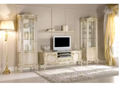 Set soggiorno parete attrezzata gruppo mobile basso vetrina 4 pezzi legno mobile scaffale.