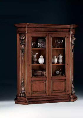 Libreria in legno massello marrone, mobile per soggiorno, armadio di lusso marrone.
