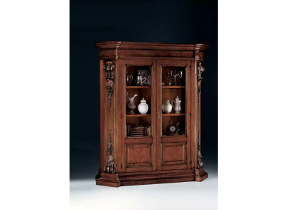 Libreria in legno massello marrone, mobile per soggiorno, armadio di lusso marrone.