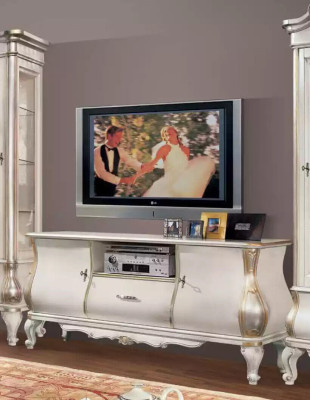Classico mobile TV bianco con 2 vetrine Elegante set 3 pezzi Armadio