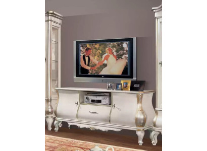 Classico mobile TV bianco con 2 vetrine Elegante set 3 pezzi Armadio