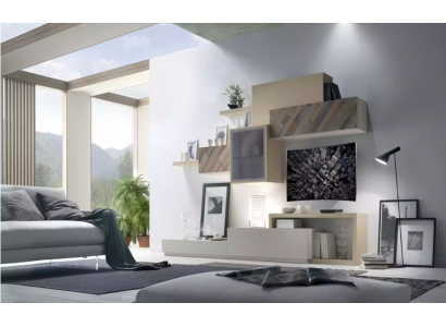 Design Soggiorno Set Vetrina Mensole Parete Composizione Scaffale Armadietti 4pz.