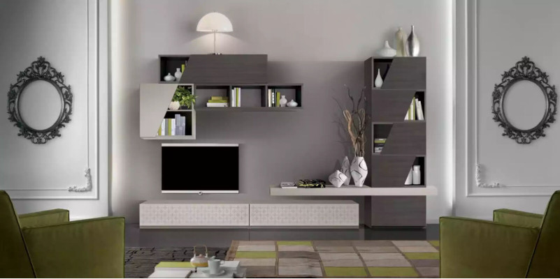 Mensole da parete per soggiorno, design moderno di armadi per soggiorno, TV di lusso nuova.