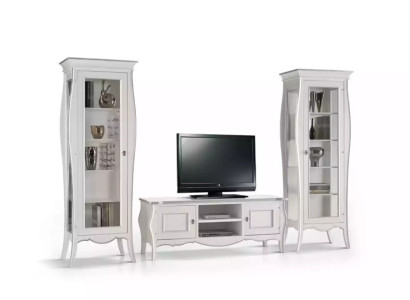 Mobile porta TV con 2 vetrine e scaffale, lussuoso soggiorno bianco wall system.