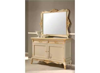 Mobile tv di lusso con specchio, 2 pezzi, comò, mobili design beige per il soggiorno.