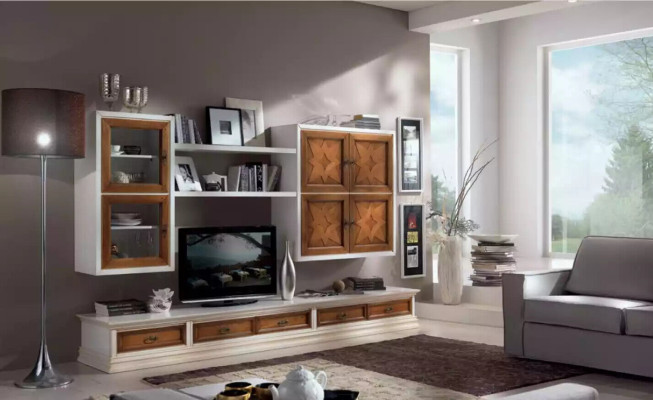 Mobili in legno italiani, credenza da designer, parete attrezzata, parete per soggiorno.