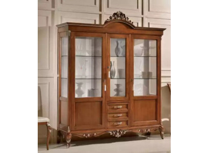 Vetrina in legno, armadio in legno classico con vetrine in vetro design per soggiorno.