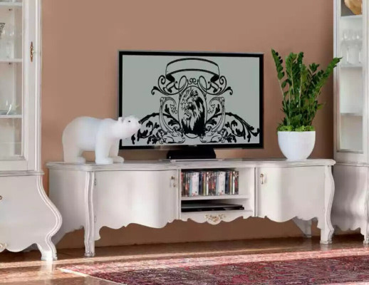 Soggiorno di lusso bianco mobili del soggiorno Parete 2 vetrine Supporto TV Classico