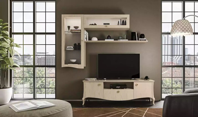 Mobile porta TV di lusso - Mobile porta tv per soggiorno, mensola bassa per parete, beige, componibile per il soggiorno, nuovo.
