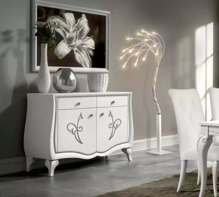 Madia cassettiera soggiorno. Comodini di lusso bianchi in legno mobile credenza.