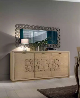 Mobile credenza di lusso in legno specchio salotto marrone 2 pezzi
