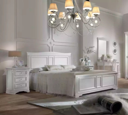 Camera da letto completa con letto, 2 comodini, set da 3 pezzi. Design di lusso.