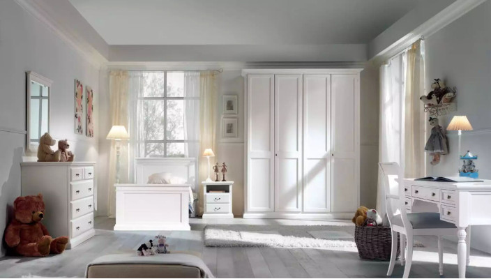 Set camera da letto per ragazzi moderna con letto comodino tavolo 5 pezzi.