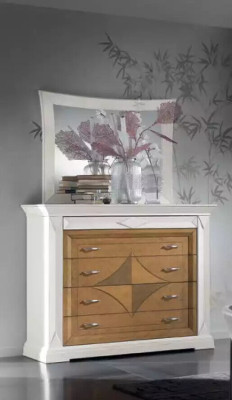 Comò con specchio credenze in legno mobili comodini 2 pezzi bianchi Italia