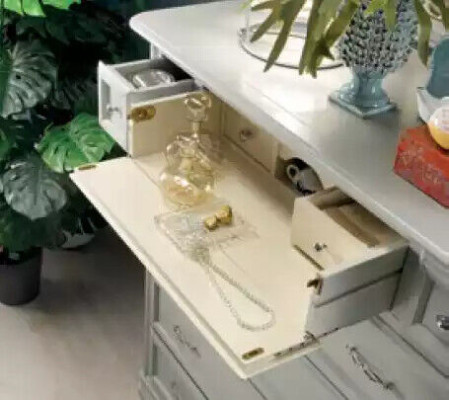 Comò con specchio Mobile Comò moderno Legno Camera da letto Bianco Nuovo