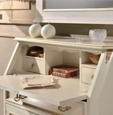 Mobile da camera bianco con specchio, set di mobili in stile classico, 2 pezzi, credenza, comò.