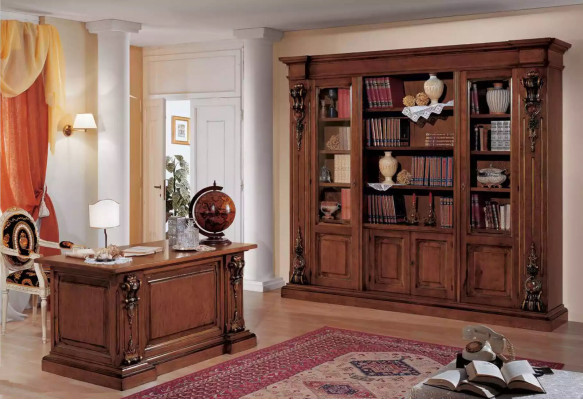 Grande libreria marrone lussuosa vetrina armadio in legno massello.