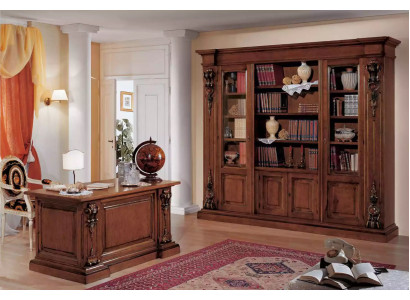 Grande libreria marrone lussuosa vetrina armadio in legno massello.