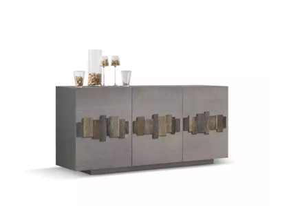 Comò credenza in legno massello mobile cassettiera grigia