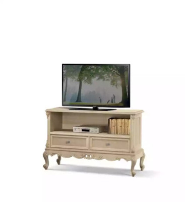 Mobile porta tv design in legno beige per soggiorno con ripiani, nuovo.