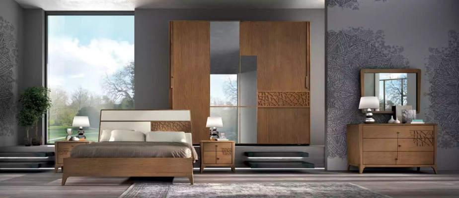 Camera da letto comò con specchio Armadio in legno Marrone Moderno Nuovo