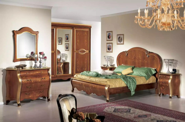 Armadio classico in legno massiccio marrone con specchio per camera da letto