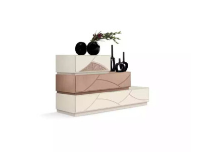 Mobili italiani Design, comò moderno beige in legno di lusso, nuovo.