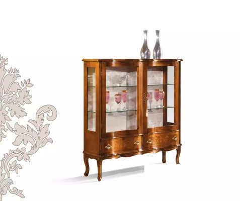 Vetrina di lusso in vetro marrone in legno, esclusivi mobili da soggiorno nuovi.