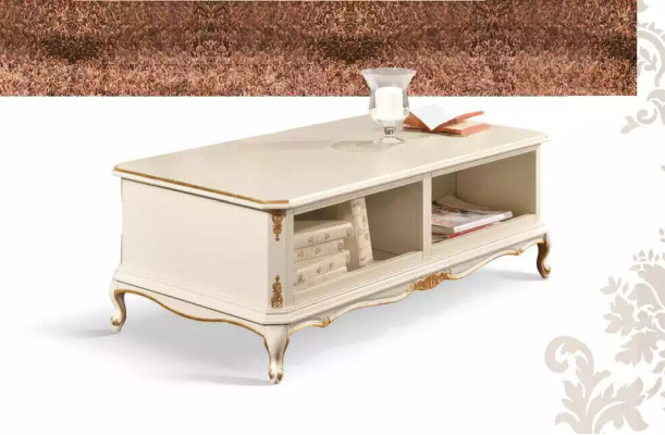 Tavolino da salotto di lusso bianco di design per il soggiorno, classico tavolo in legno.
