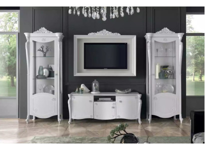 Mobile porta TV Bianco Stile Design Cornice TV in vetro Armadio RTV TV Nuovo