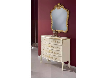 Soggiorno classico bianco in legno, cassettiera console con cassetti, design moderno.